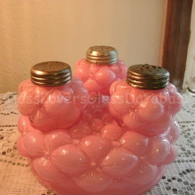 Bulging 3 Petal Condiment Set by Consolidated Lamp & Glass