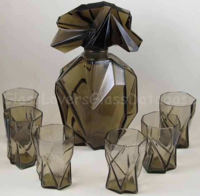 Consolidated Lamp & Glass Co. Ruba Rombic Smokey Topaz, brown Liquor Set
