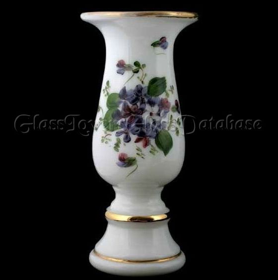 Consolidated Lamp & Glass Co. Regent Vase w violets and gold trim